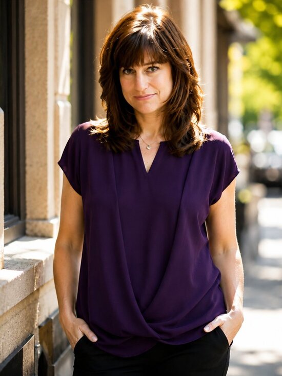 International Concepts Tops - INC International Concepts Women's Purple Wrap Front Blouse L Cap Sleeve Dressy